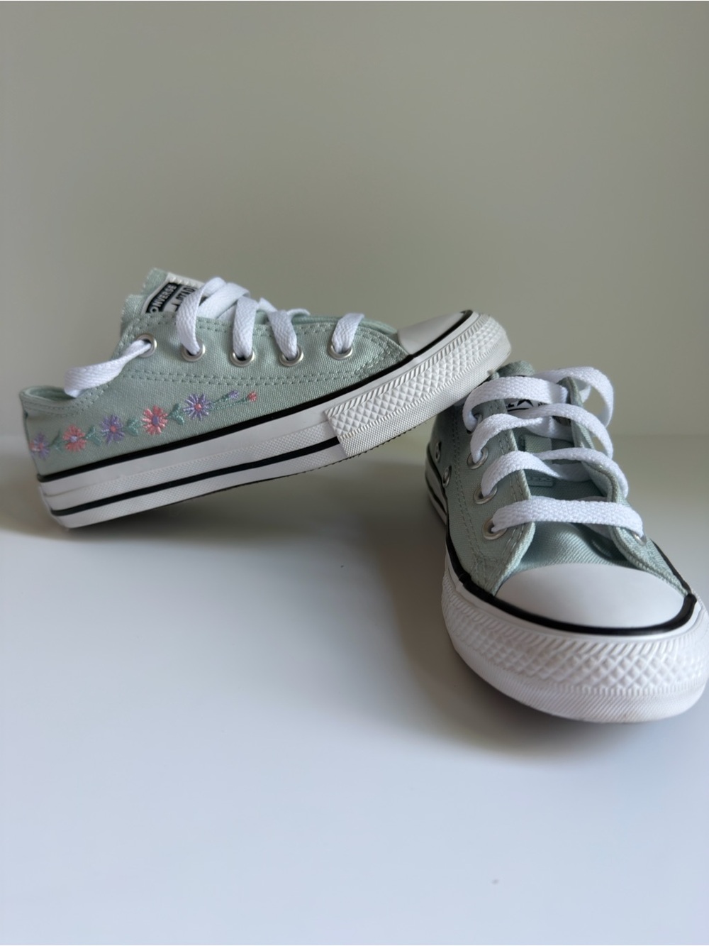Converse Kids Mint Green Floral Low-Top Sneakers